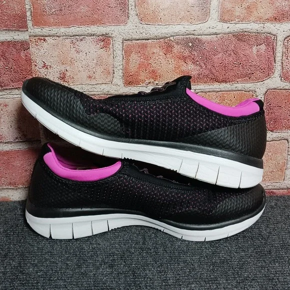 Skechers Sport Dual-Lite Womens 10 Black Pink Bungee Slip On Sneakers 12386 BKPK - Picture 2 of 7